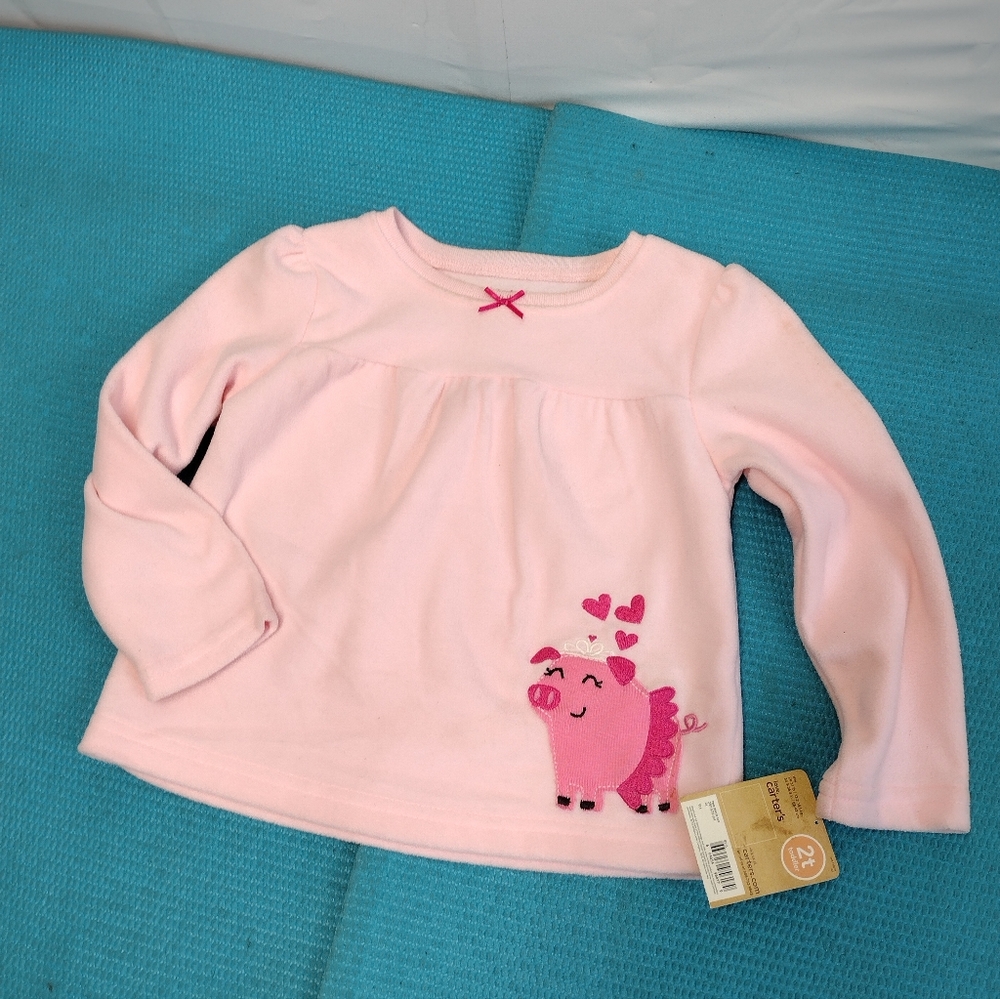 Carter's Girls Fleece Pajama Set Piggy Pink Brown Size 2T - Picture 4 of 6